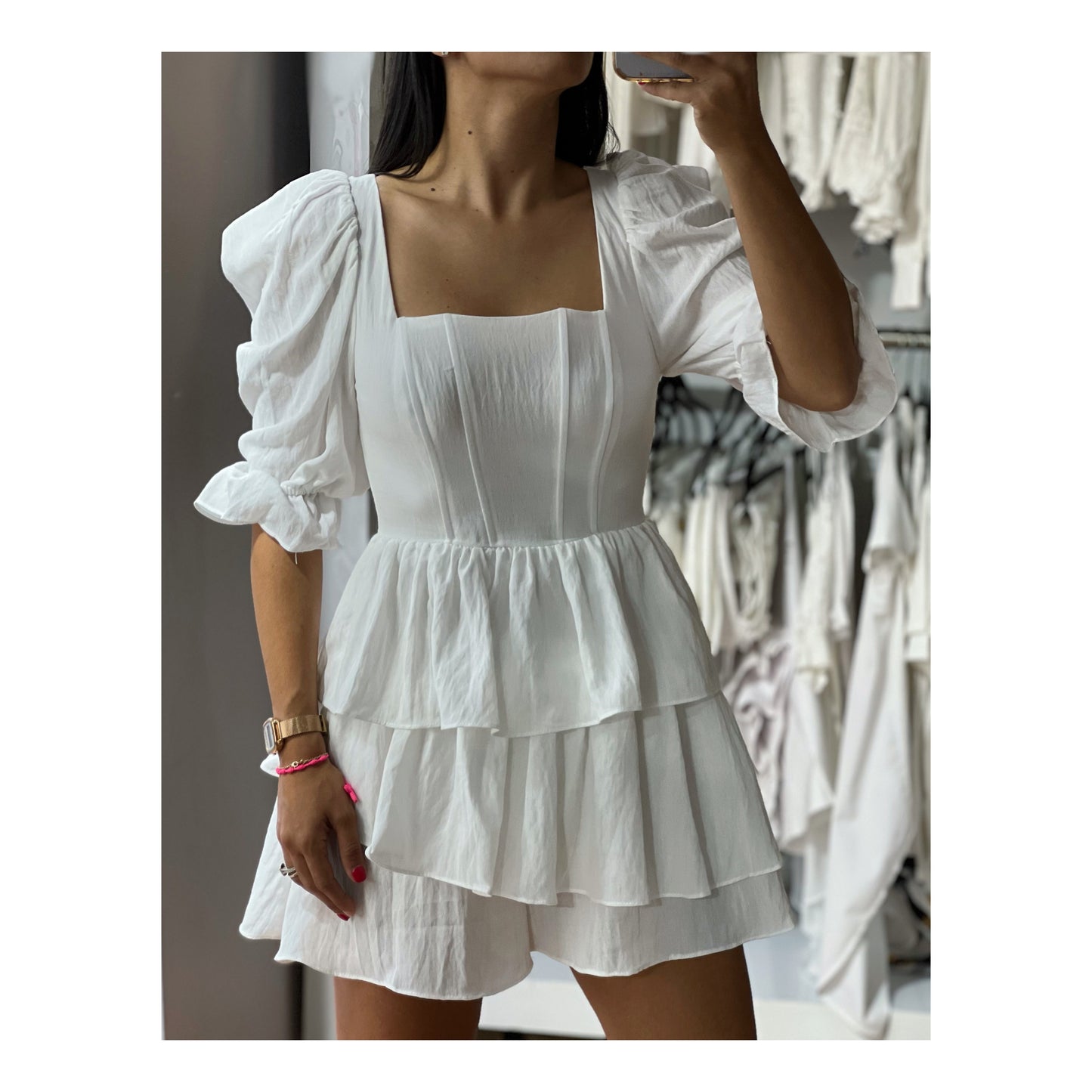 White Puff Ruffle Romper