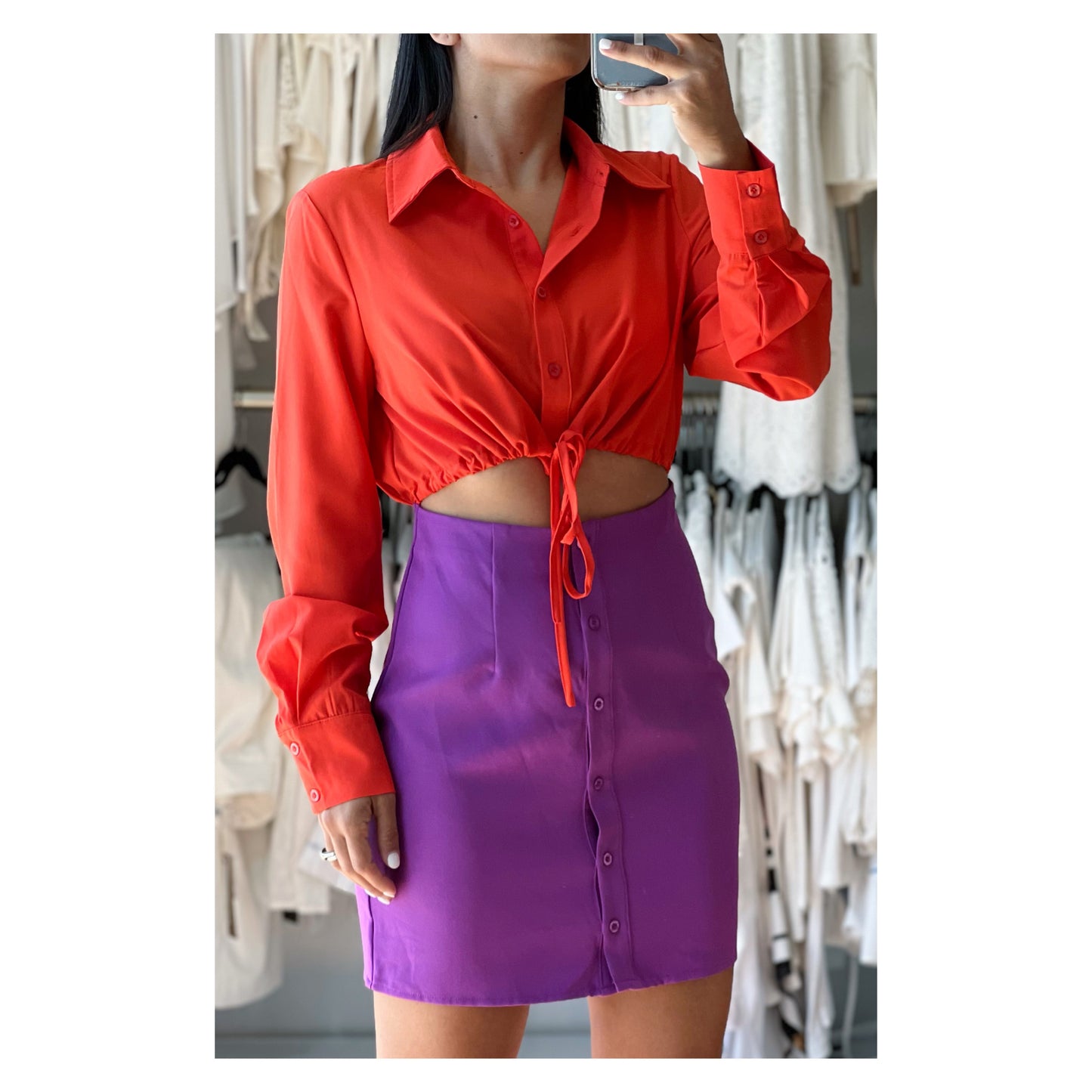 ORANGE/ VIOLET FRONT TIE POP COLOR MINI DRESS