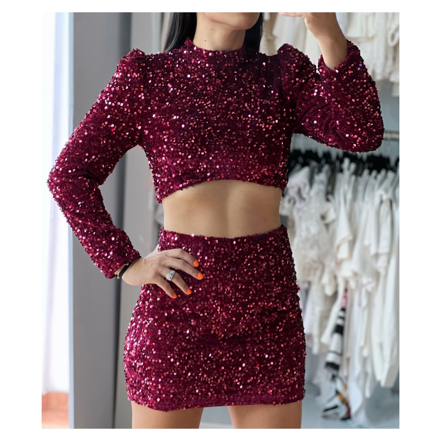 Burgundy Sequin Top