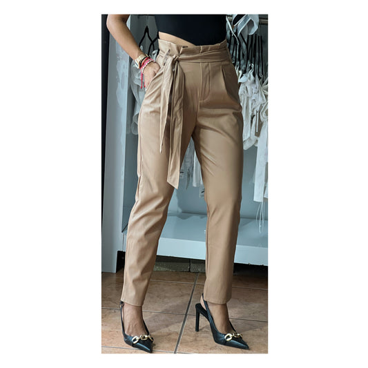 Slim Camel Leather Pants