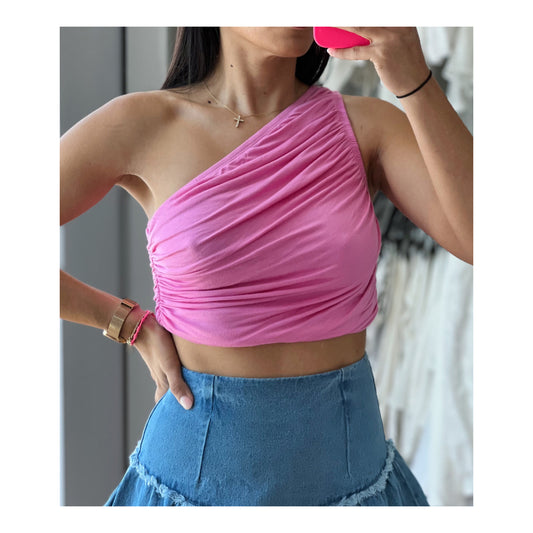 One shoulder Pink Crop