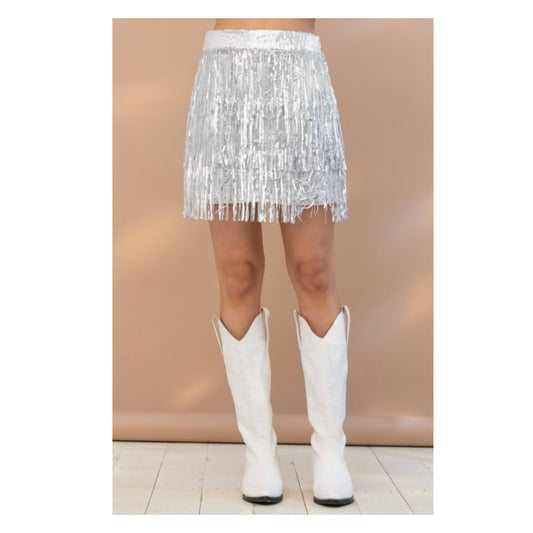 Silver Tiered Sequin Skirt