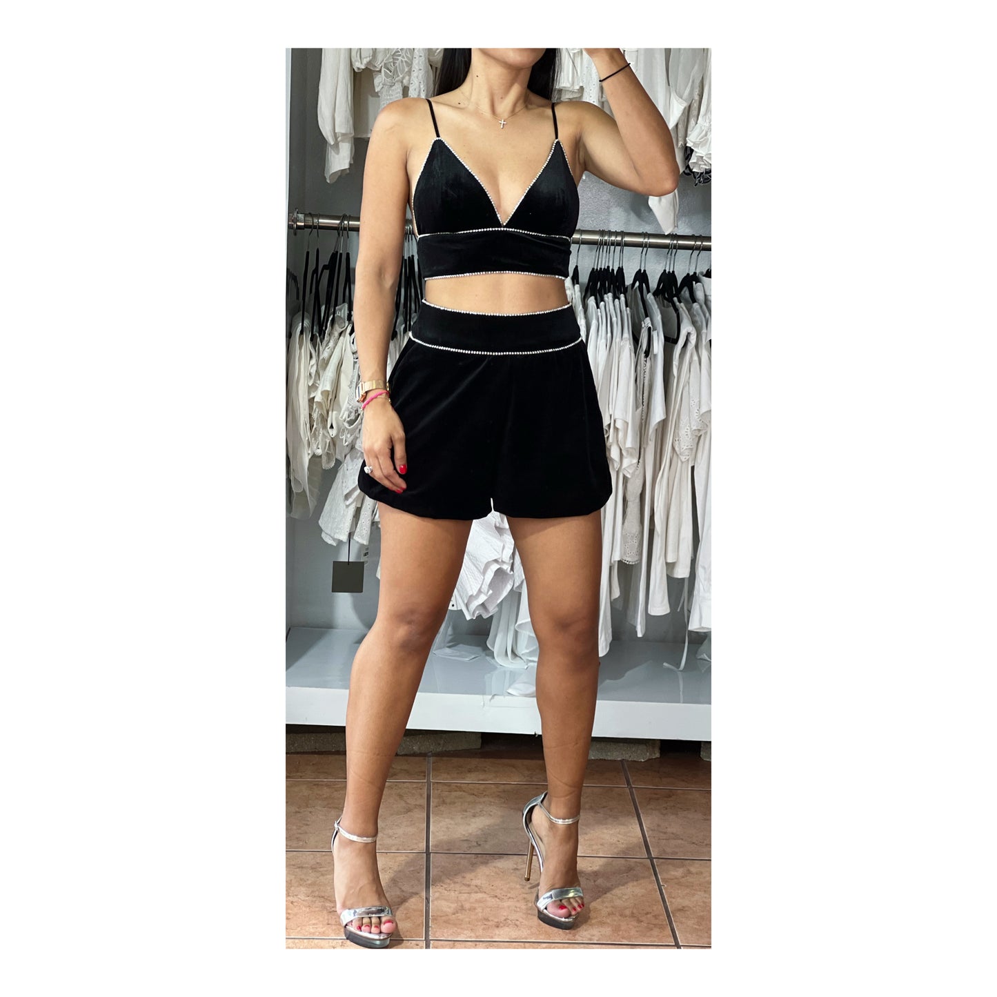 Rhinestone Trim Crop Top