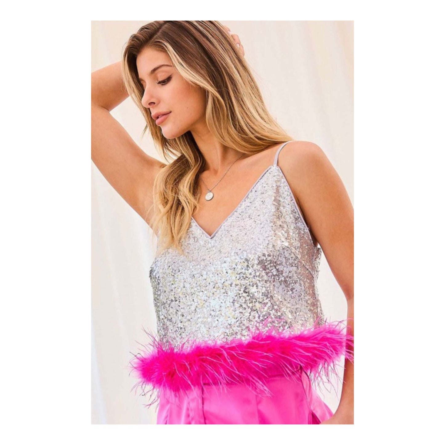 Feathers Trim Sequin Top