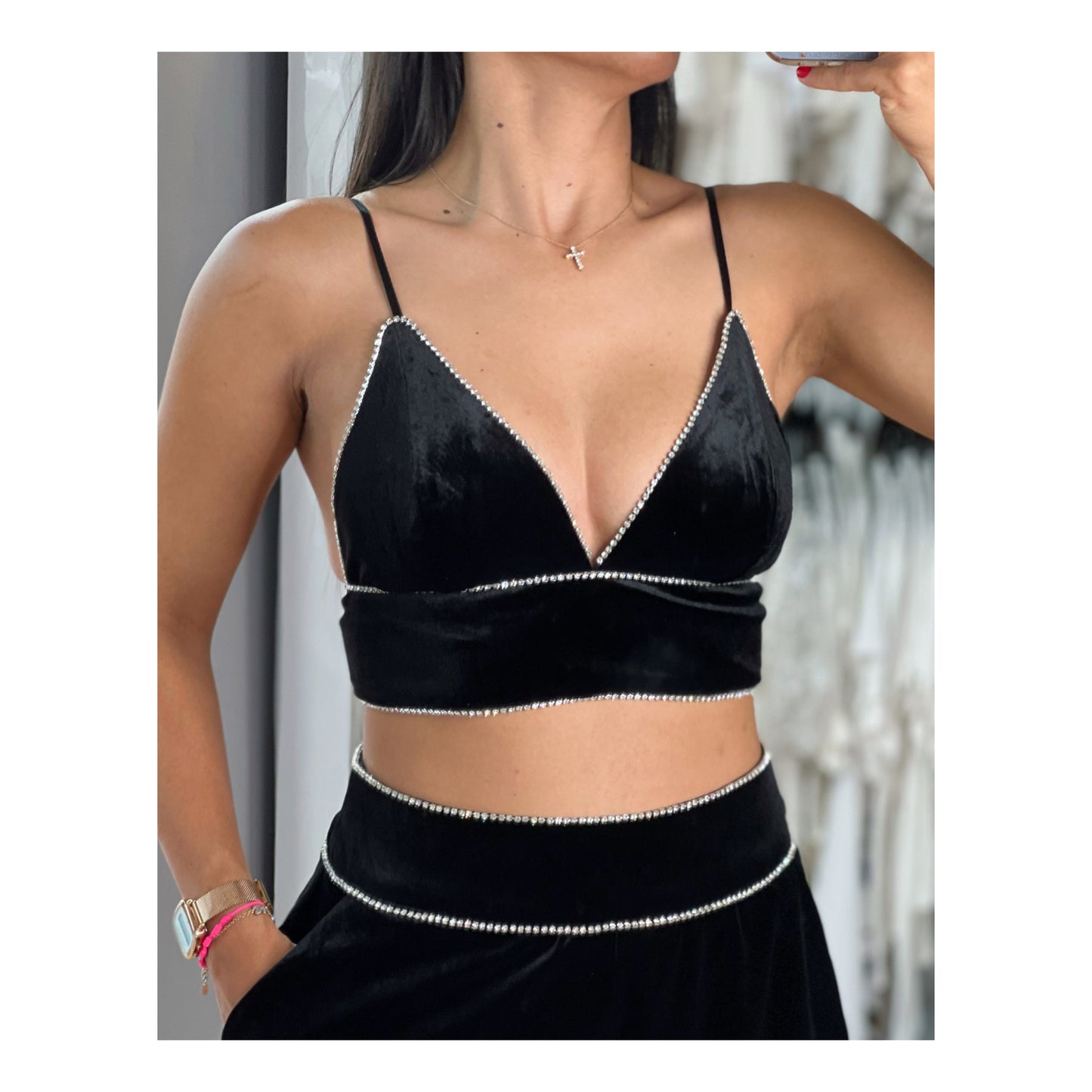 Rhinestone Trim Crop Top