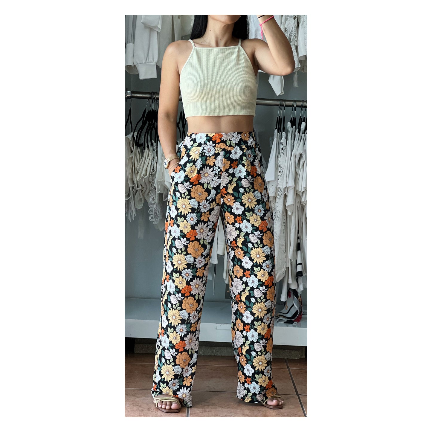 Black Orange Floral Pants