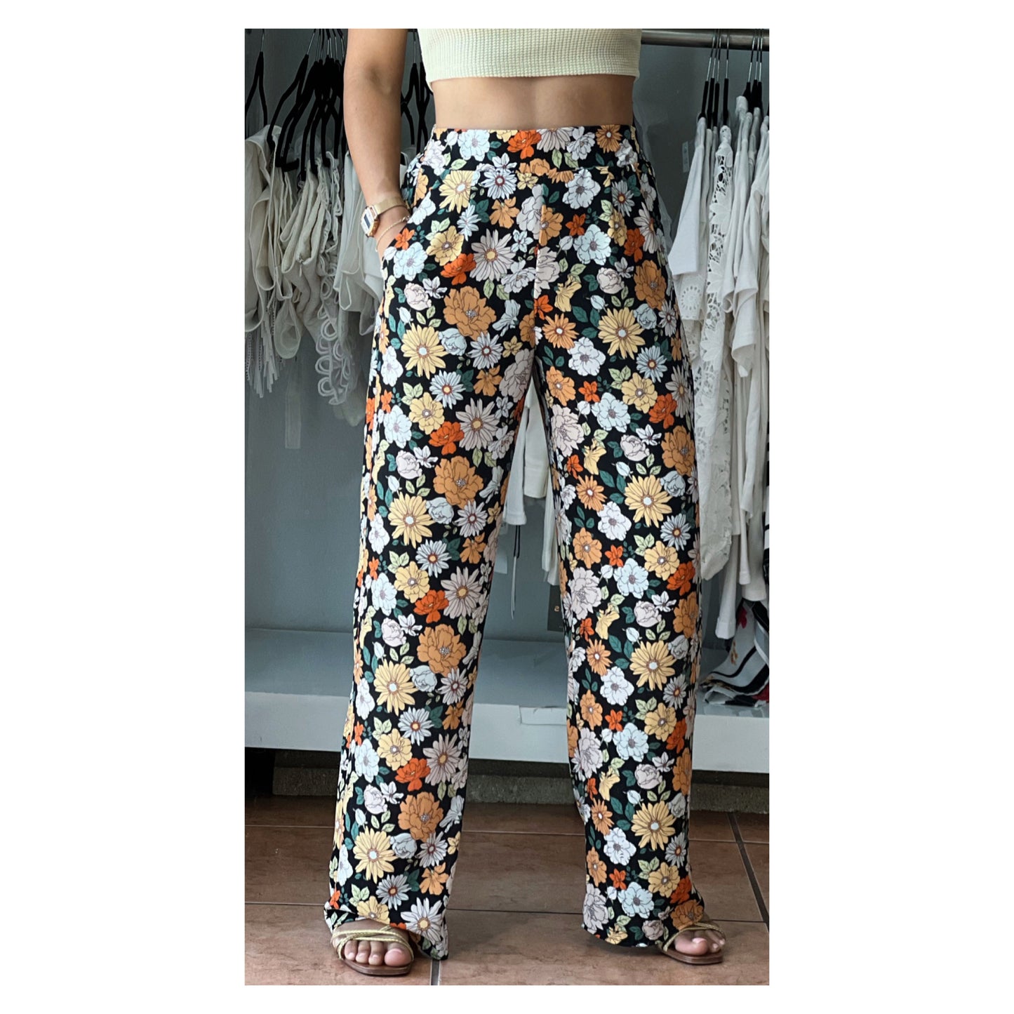 Black Orange Floral Pants