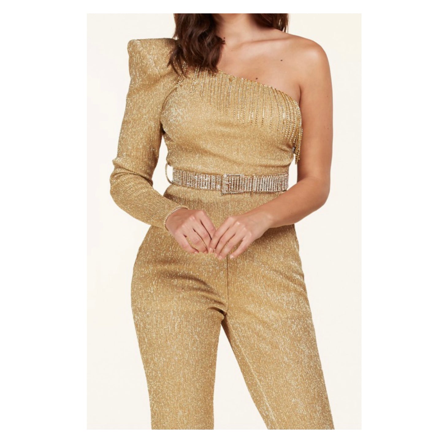 Metallic Rhinestone Gold Jumpsuit