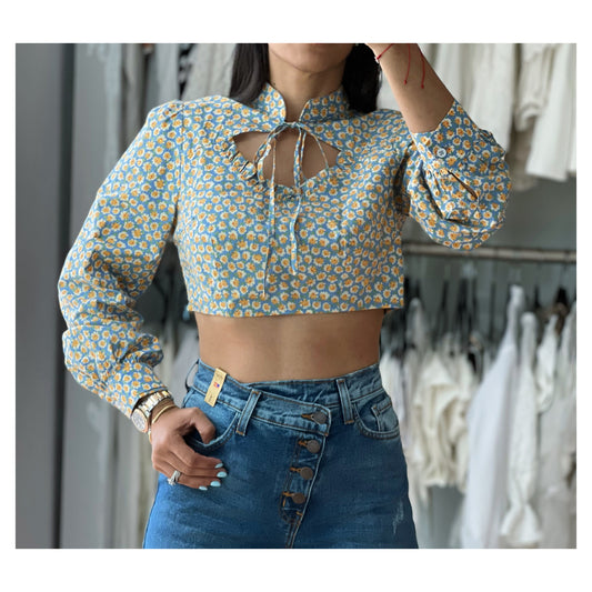 Blue & Yellow Crop Top