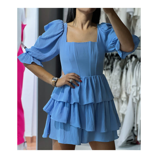 LT Blue Puff Ruffle Romper