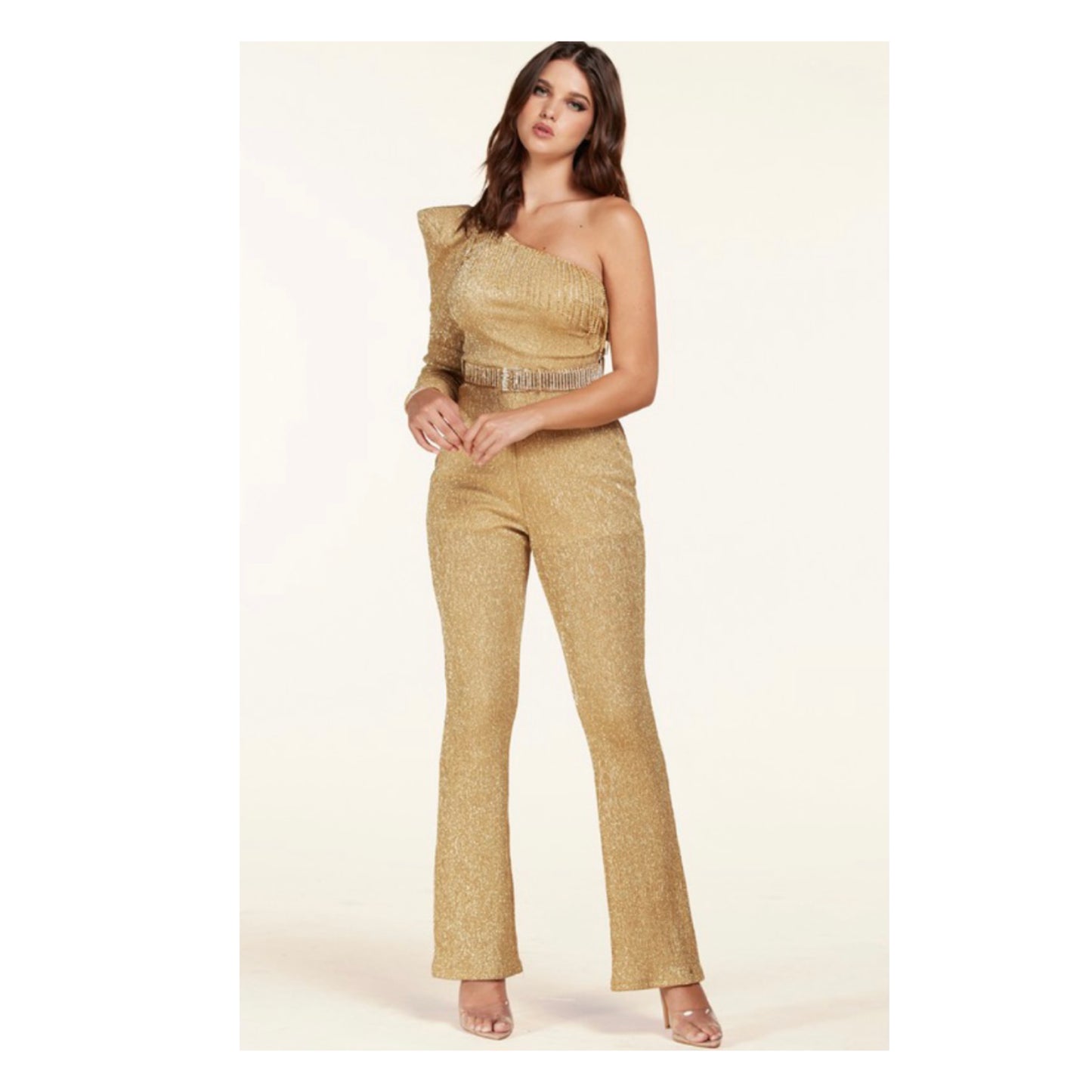 Metallic Rhinestone Gold Jumpsuit